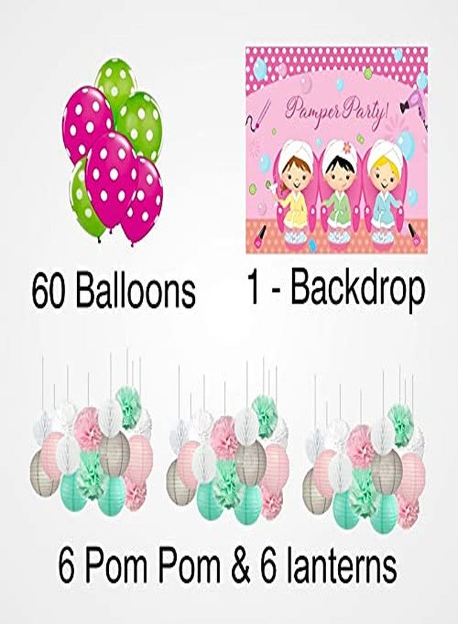 Theme My Party Combo Kit -Spa Theme Decoration Kit with Backdrop,Balloons and Pom Pom/Lanterns (6ft X 4ft) - Image 2